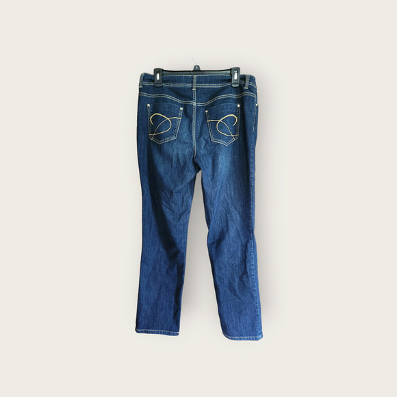 Chico's Platinum Straight Mid-rise Dark Wash Jeans Size Chicos 1.5/US 10 Short - Picture 2 of 7